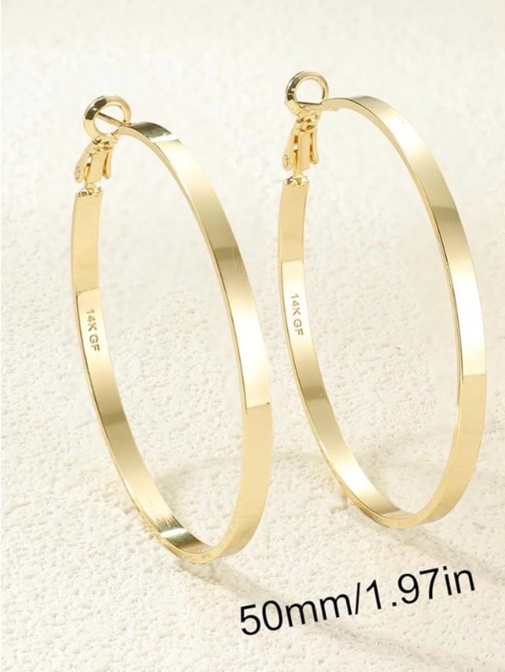 50MM Gold Plated Gold-Finish Large Hoop Earrings - Picture 2 of 3